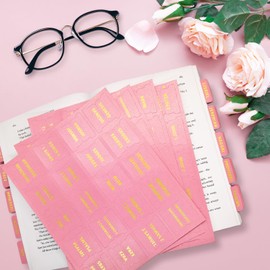 Erilano Pink Bible Tabs for Women - 80 Gold Foil Large Print Labels