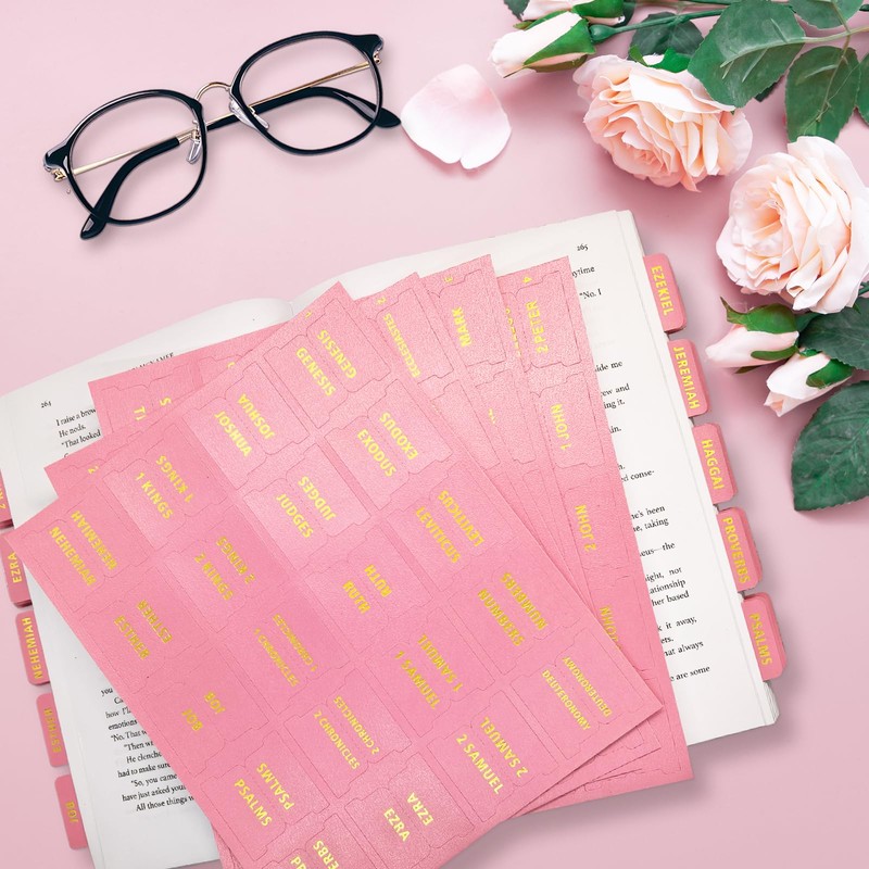 Erilano Pink Bible Tabs for Women - 80 Gold Foil