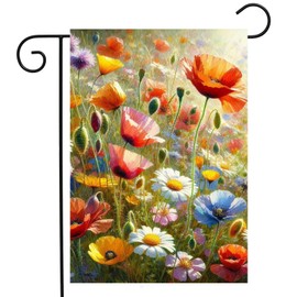 ShineSnow Watercolor Beautiful Wild Meadow Flowers Daisy Poppy Sunlight Spring Garden Yard Flag 12"x 18" Double Sided Polyester Welcome House Flag Banners for Patio Lawn Outdoor Home Decor