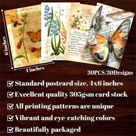 LCLAIDYDY Vintage Postcards for Mailing,Set of 30 Post Cards 4x6,Butterfly Mushroom Botanical Cottagecore Ephemera Postcard Pack for Wall Collage Collection