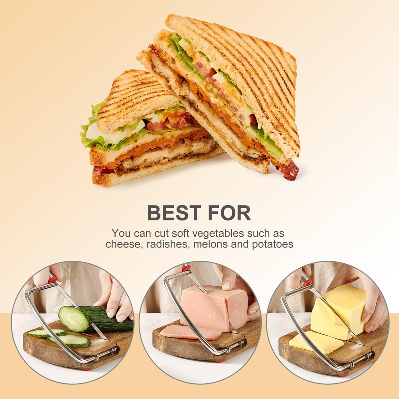 DGLOZE Wooden Cheese Slicer, Cheese Cutter Board with Stainless Steel