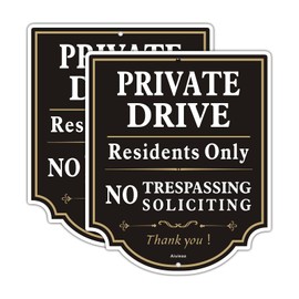 Private Drive No Trespassing Sign, Residents Only Sign, No Soliciting Aluminum Warning Signs, UV Protected and Weatherproof, Easy to Mount, Outdoor use