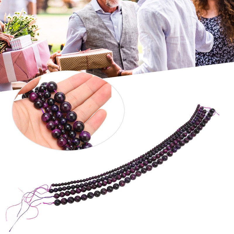 4pcs Natural Stone Tiger Eye Round Beads Bracelet Tiger Eye