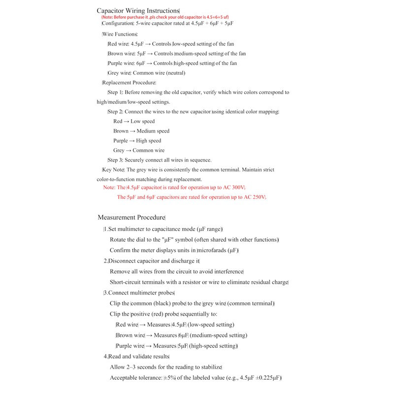 New CEILING FAN CAPACITOR CBB61 4.5uf + 6uf + 5uf
