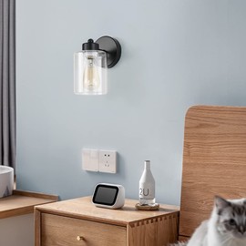 KENMI Metal Sconces Wall Lighting with Clear Glass Shade,Wall Sconces Set of Two, Matte Black Vanity Lights for Bathroom, Modern Wall Light Fixtures,