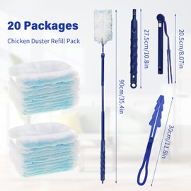 Nivofu Manual Dust Removal Set, 20 Pcs Duster Removal Refill Kit with 2 Handle, Strong Electrostatic Dust Removal, Fluffy Duster Refills, for Home, Office& Car Cleaning (Blue)