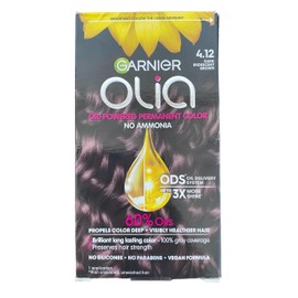 Garnier Olia Oil-Powered Permanent Hair Color, 4.12 Dark Iridescent Brown, No Ammonia, 1 Count