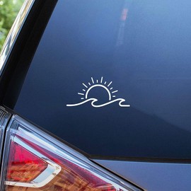BKS- Sun & Wave Stickers Vinyl Decal 7" White Styling Decoration for Car Accessories Laptop Wall Tool Box Removeable Motorcycle Bumper