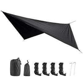 TRIWONDER Camping Tarp Cover Waterproof Rain Fly Tent Ground Cloth Footprint Hammock Shelter for Outdoor Hiking Picnic Beach (Black+Accessories)