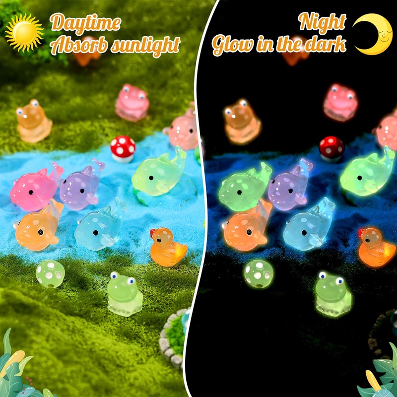 Guiqulai 128 Pcs Mini Resin Animals Luminous Resin Animals Mini