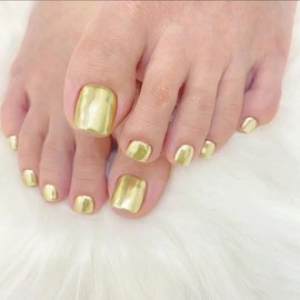 Light Gold Metallic Press on Toenails Short,SXVME Square Chrome Fake Toenails Mirror Metal Short Toenails Press ons,Chrome Press on Toe Nails,Acrylic Plating False Toenails for Women in 24PCS
