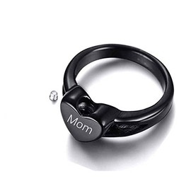 MEMORIALU Stainless Steel Heart Shape Black Urn Ring for Ashes Keepsake Cremation Memorial Jewelry (Mom, 7)