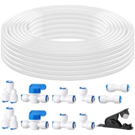 Professional 1/4" OD Tubing Water Line Kit for Refrigerator Ice Makers, 32.8 ft Ice Maker Water Line Kit for RO Water Systems with Fittings(White)