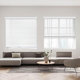 DEZ FURNISHINGS Cordless 2" Faux Wood Blind, 37.5" W x 60" H, White