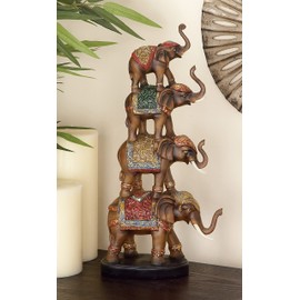 Deco 79 Polystone Elephant Decorative Sculpture Home Decor Statue, Accent Figurine 9" x 4" x 18", Brown