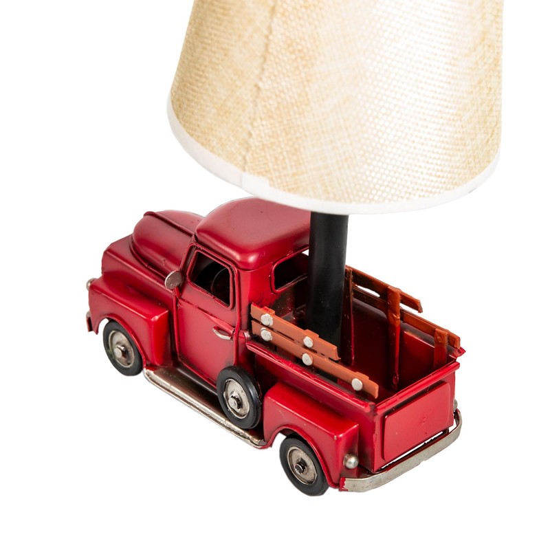 YCHTEWY-Unique Rustic Red Vintage Truck USB Table Lamp with Burlap