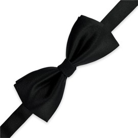 New Rochelle – Corbata de Moño, Pajarita de Satín, Preatado con Cinta de Cuello Ajustable y Diseño Elegante Liso Solido (Negro)