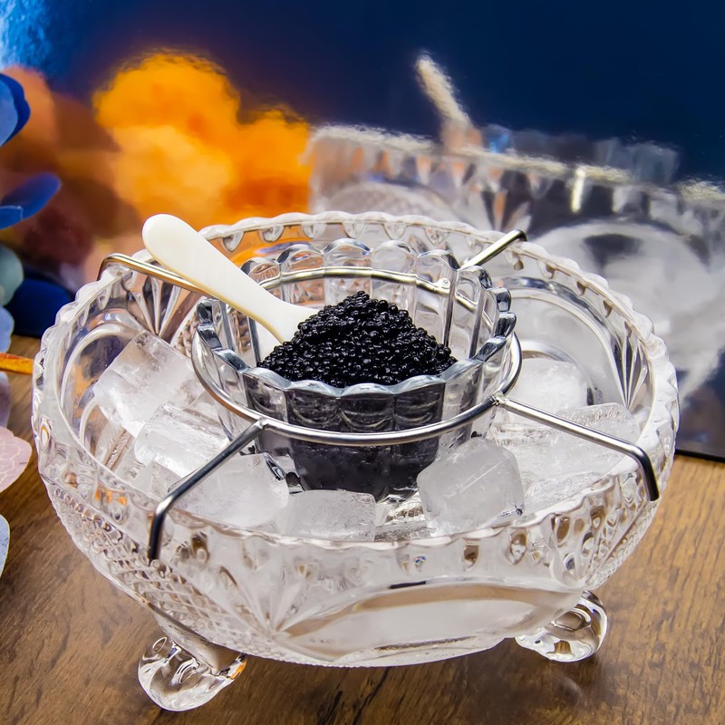DUEBEL Glass Caviar Dish, 1 Pumpkin-Shape Glass Divided Serving Set