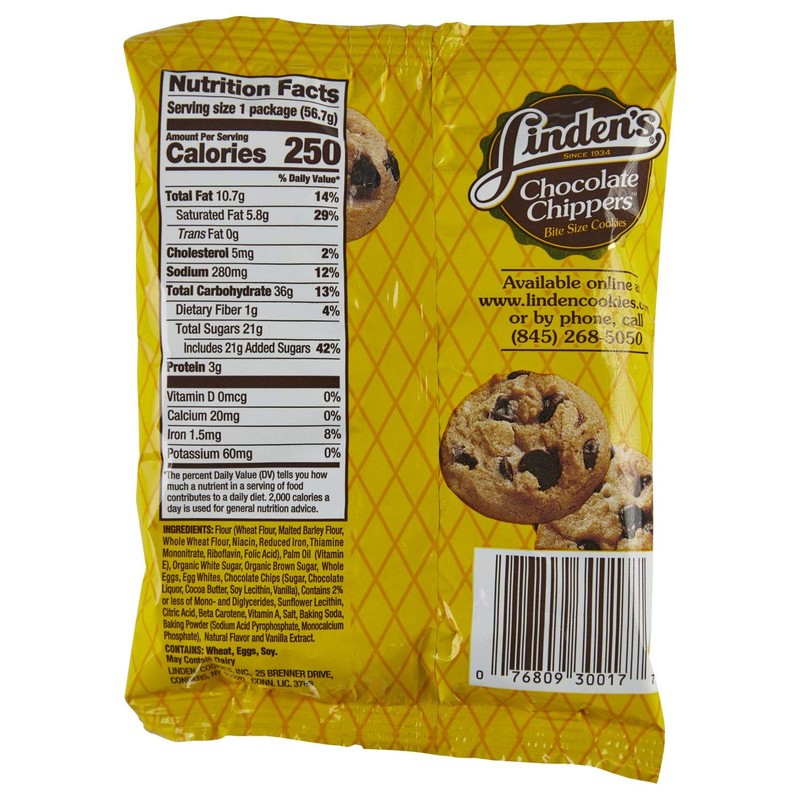 Linden's Chocolate Chip Chippers Cookies Thirty-Six 2 Ounce Bags