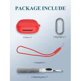 Case Cover for SHOKZ OpenFit Air,Full Protective Soft Silicone Skin Case Shock-Absorbing Protective Case with Keychain,Lanyard and Cleaning Pen [Front LED Visible]-RED