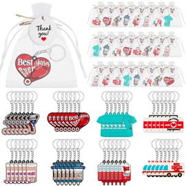 Henoyso 48 Pcs Nurse Gifts Nurse Keychain Nurse Party Favors with Christmas Gifts Thank You Tags Organza Bags Nurse Doctor (Cute)