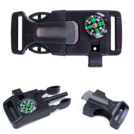 3/4 Inch Survival Buckle, 25 Pack - Emergency Whistle, Flint Scraper, Compass, and Fire Starter