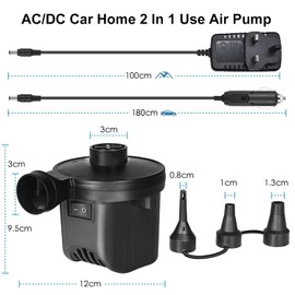 Electric Air Pump, 2 in 1 Portable Home/Car Use Electric Pumps for Quick Inflator Deflator with 3 Nozzles, Camping Air Pumps AC 240V/DC 12V for Inflatable Air Mattress Yoga Ball Paddling Pools Toys
