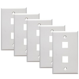 tunghey 5Pack 2 Port Single Gang Keystone Wall Plate, Low Profile Design, Universally Compatible with Modular Ethernet, A/V, Coaxial, and Optical Fiber Keystones (5Pack 2port)
