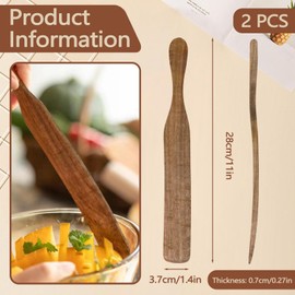 Roucerlin 11" Skinny Wooden Spurtle, Acacia Wood Bread Sourdough Spatula, Flat Sourdough Stirring Stick Spoon Mixer Tool for Cooking Baking Jar Cookware Kitchen Utensil (2 Pack)