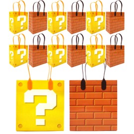 TINYMILLS Super Bros Party Favor Treat Bags with Handles - Goody Bags for Video Game Birthday Party Pack of 12