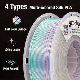 YXPOLYER PLA Filament Premium 4-Color Silk PLA 3D Printer Filament 1.75mm 1kg, Multicolor Mini Rainbow, Purple, Green, Sky Blue and Blue