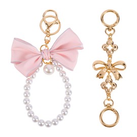 Bag Extender Chain for Women, Bow-Knot Purse Extender Chain with Pearl Bow Charm Metal Bags Strap Extension Replacement Keychain Accessory for Handbags Purses Making Decorations