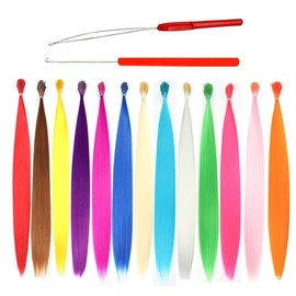 YUDAOHAIR Synthetic Colored Hair Extensions for Women 20 Inch Hairpieces With 100pcs Silicone Micro link Beads And 2 Crochet Hooks (20'', 13 colored hair mix colors)