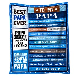 to My Papa 60X80 Soft Bed Blanket 310 Grams Blue Throw Gifts for Papas Meaningful Father's Day Present for Your Papa from Grandkids at Christmas to Keep Warm on Sofa Bed Easy Maintenance