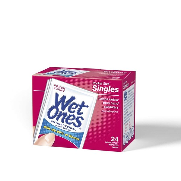 Wet Ones Singles Antibacterial Cleansing Wipes - 1 Box of 24 Singles