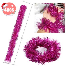 Christmas Garlands, 4 Pieces Tinsel Christmas Tree, 2 m Tinsel Garland, Garland Christmas Tree, Christmas Decoration Tinsel for Christmas Tree, Christmas Party, Birthday Party Decoration (Rose Red)