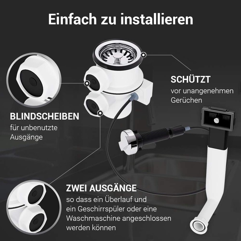 VIOKS Sink Drain Set with Space Creator Overflow Aquade F70