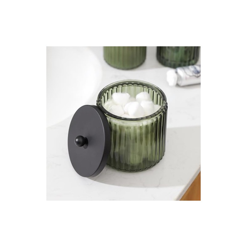KMwares 2-Pack Glass Qtip Holder Dispenser Set for Cotton Ball,