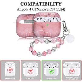 Case Compatible with AirPods 4, Cute Marble Case for Airpods 4 Gen with Key Ring, Two-Piece Protective Case for Girls and Women, Marble Pink