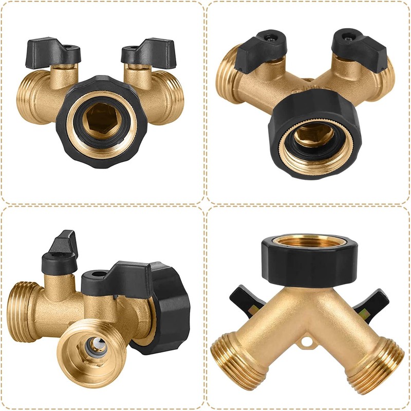 Aohcae 2-Way Water Distributor 3/4 Inch, Brass Hose Connector, Water