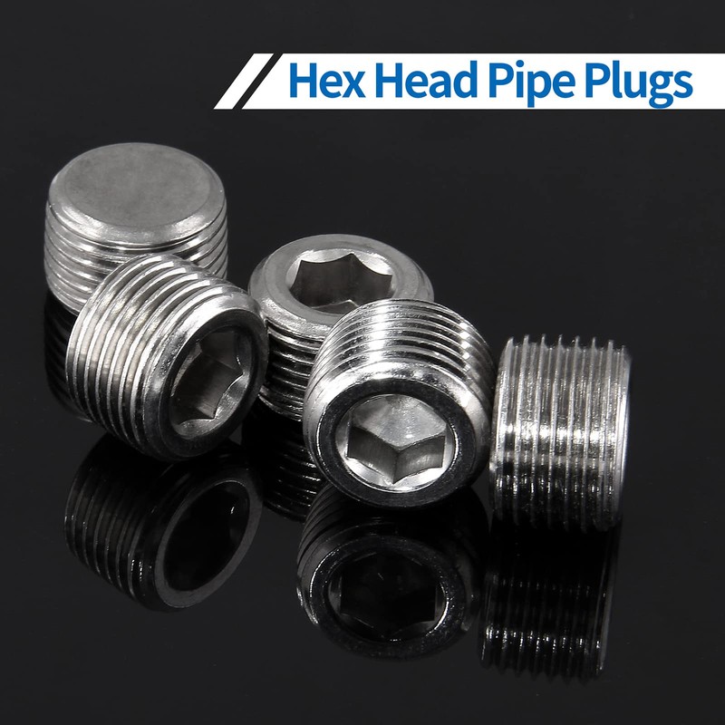LifCratms 3/8" NPT Male Plug, 304 Stainless Steel Internal Hex