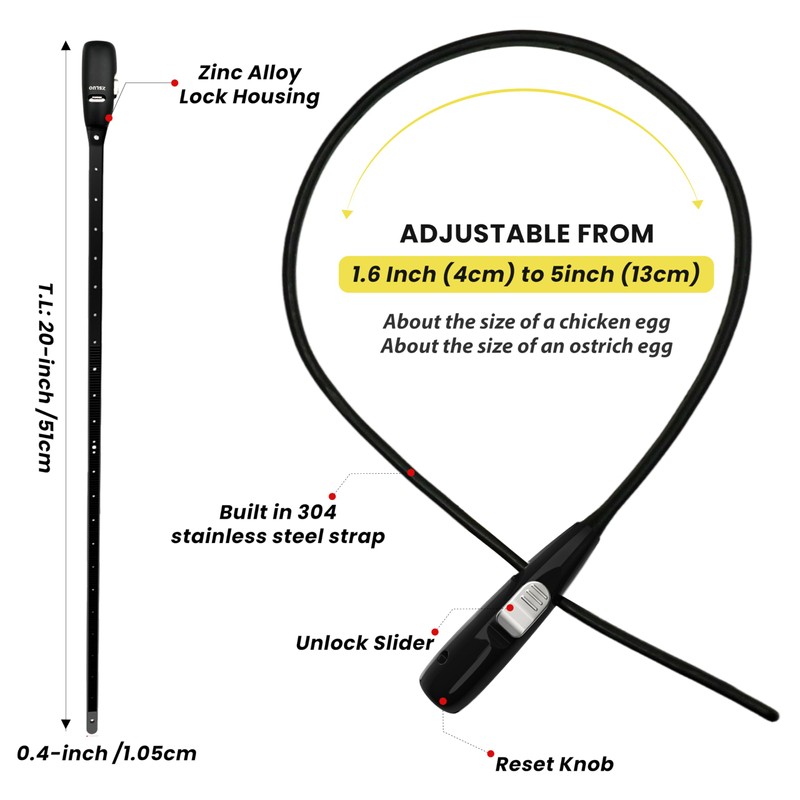 20 Inch Zip Tie Lock Keyed Alike, Adjustable Cable Lock