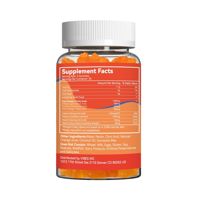 Omega 3 Gummies Supplement 1000mg, High Absorption DHA & EPA,