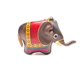 Vintage Genuine Leather 3D Animal Elephant Coin Purse With Removable Wrist Strap (Coffee)