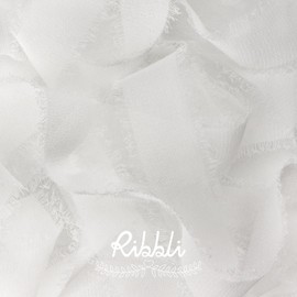 Ribbli White Ribbon 1 Inch x 3 Rolls Total 24 Yards Handmade Fringe Chiffon Silk Ribbon for Wrapping Wedding Invitations Bridal Bouquets DIY Crafts Home Decor