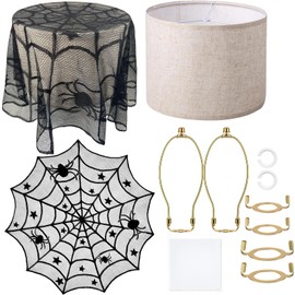 HOKIMEEN Drum Lamp Shades Set of 2,Linen Lamp Shade with Harp Holder for Table and Floor Lamps, 12.6"W x 8.85"H,with 2 PCS Black Spider Web Covers Decoration,Lampshades,Easy Assembly Required (Beige)