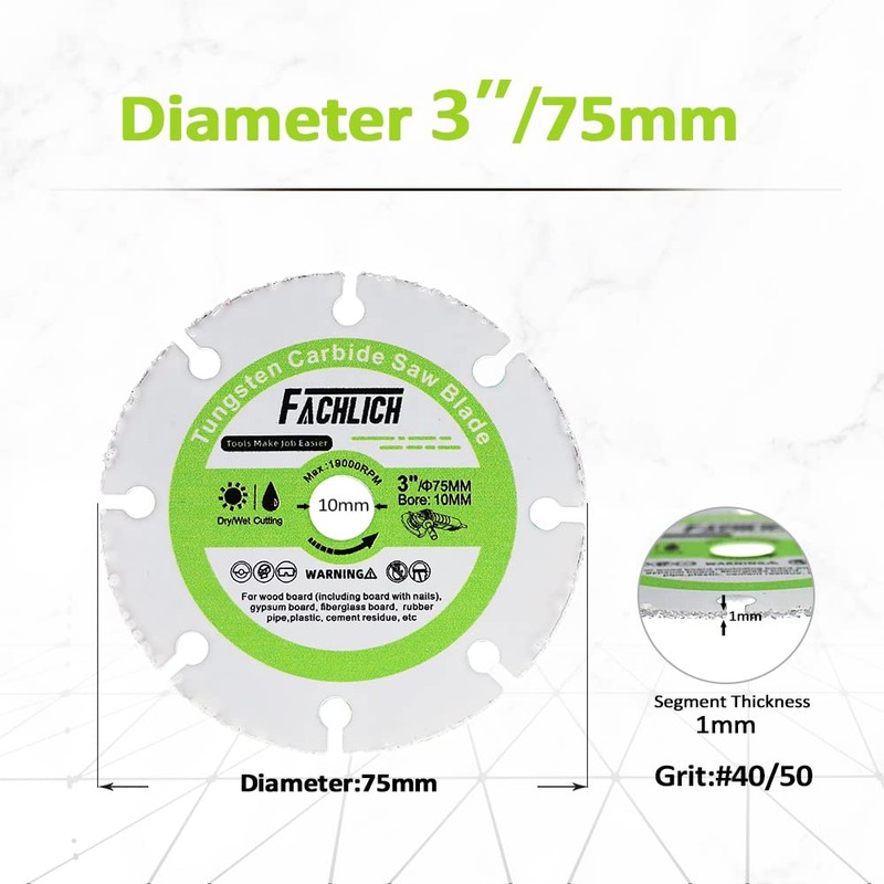 FACHLICH Carbide Wood Cutting Disc 3 Inch 2pcs 75mm for