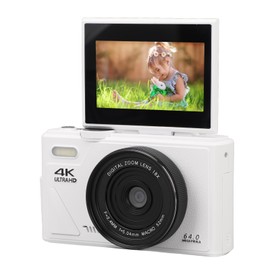 Cámara Digital 64MP 4K UHD para Fotografía, Video, Vlogging, Pantalla Abatible de 3 Pulgadas, Cámara Digital Compacta con Zoom Digital de 18X, Función de Pausa de Video, (White)