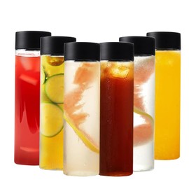 YILANJIN Plastic Juice Bottles, Pack of 6, 400 ml Transparent Containers with Black Cap, Reusable Empty Juice Bottles with Lids for Milkshake, Plastic Bottles for Water, Juice, Milk