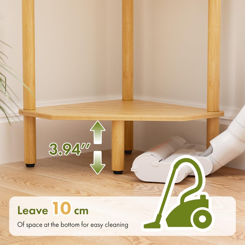 Atoping 3 Tier Bamboo Corner Shelf, Storage Stand with Adjustable